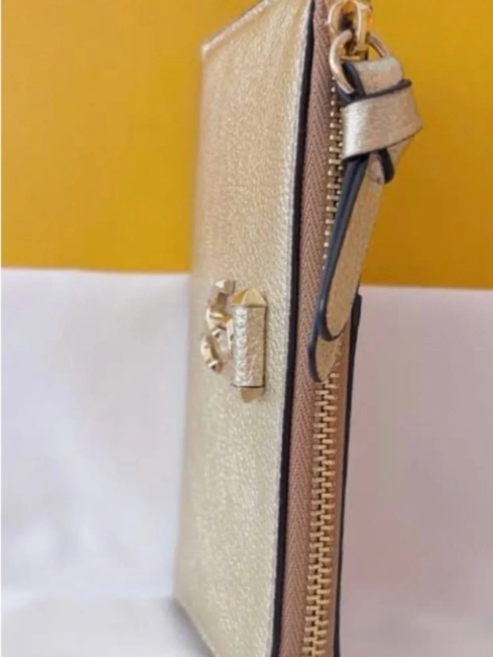 Jimmy Choo Gold Leather Card Case